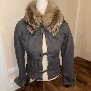 Ferre jeans Gray Fur-Trimmed denim buckled Women's Jacket